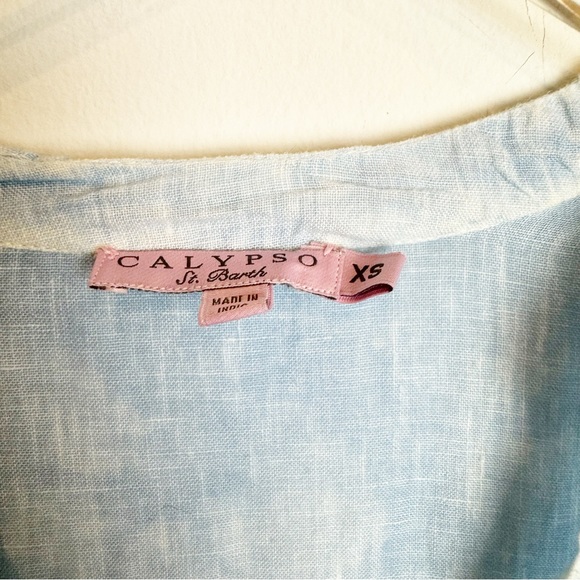 Calypso St. Barth | Hester Blue Linen Embroidered Tunic Top - Picture 5 of 9